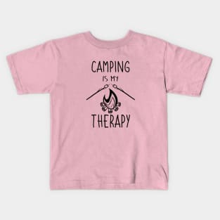 Camping Is My Therapy Happy Place Camper Campfire Nature Adventure Outdoors Life Smores Funny Kids T-Shirt